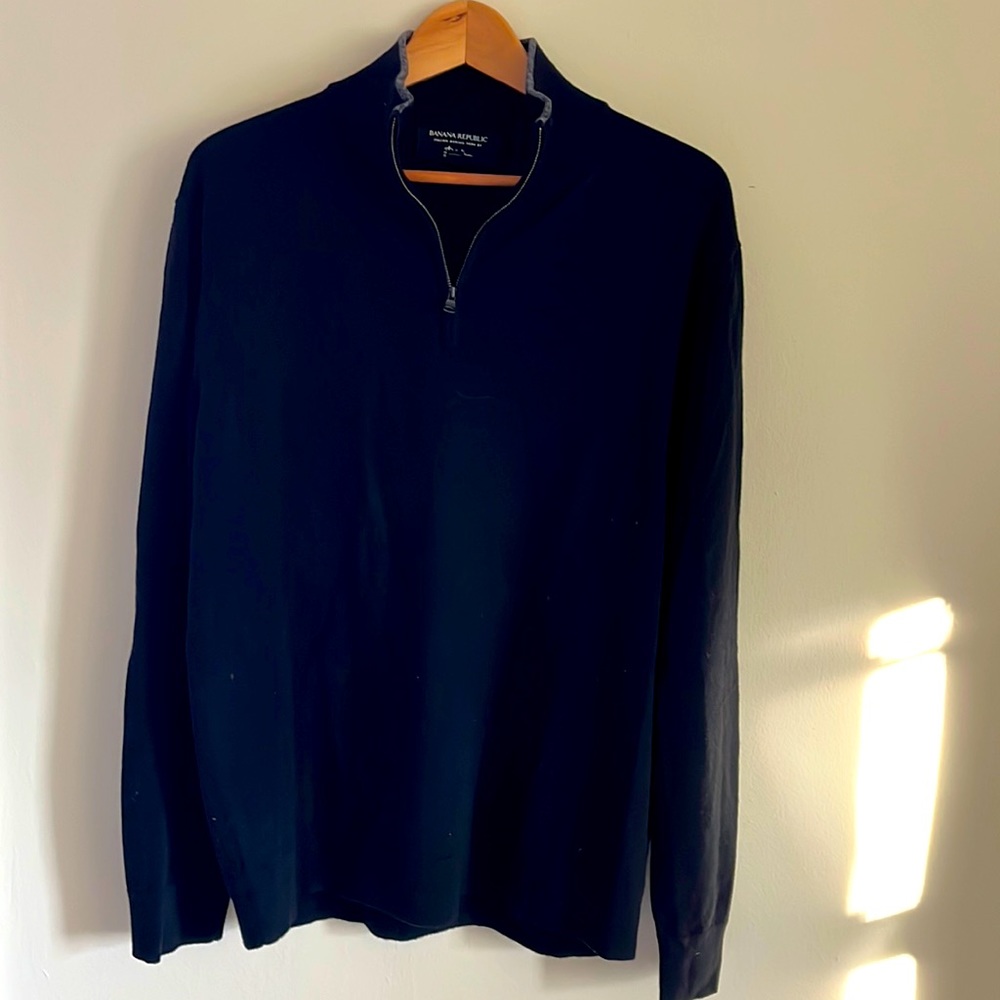 Men’s Banana Republic Merino Wool Black half-zip sweater size XL